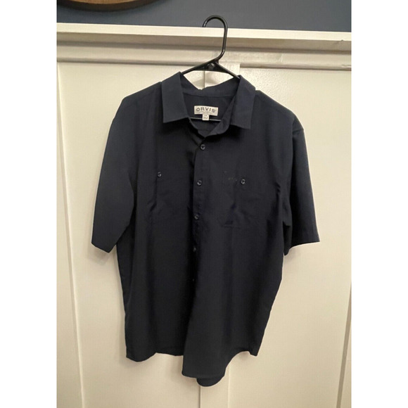 Orvis Men‎ Short Sleeve Button Down Tech Shirt Navy UPF 30+ Fish Outdoor Large - Picture 1 of 4